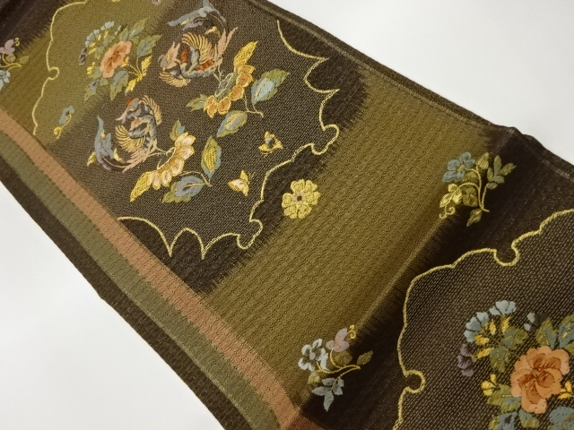 JAPANESE FUKURO OBI / WOVEN FLORAL PLANTS